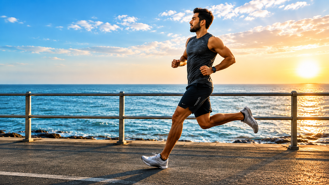 Man running outdoors while maintaining an active lifestyle